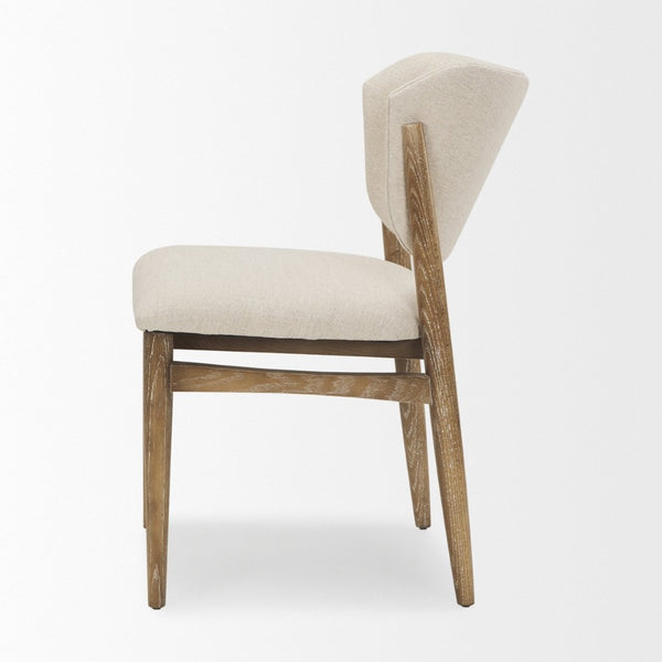 Mercana Cline Dining Chair - Sculptural Design with Plush Comfort and Bold Wood Legs for Modern Interiors Cream Fabric | Brown Wood 69831