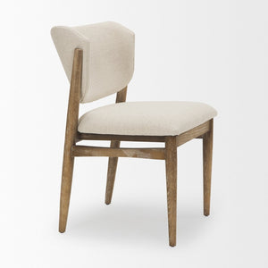 Mercana Cline Dining Chair - Sculptural Design with Plush Comfort and Bold Wood Legs for Modern Interiors Cream Fabric | Brown Wood 69831