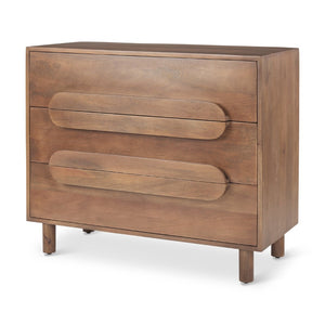 Mercana Astrid Solid Mango Wood 3-Drawer Cabinet with Mid-Century Design for Stylish Home Organization 69941