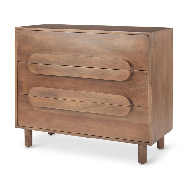 Mercana Astrid Solid Mango Wood 3-Drawer Cabinet with Mid-Century Design for Stylish Home Organization 69941