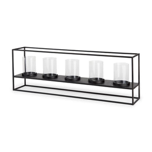 Mercana Cindy 5 Candle Matte Black Metal Hurricane Glass Tabletop Candle Holder 70042