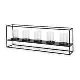 Cindy 5 Candle Matte Black Metal Hurricane Glass Tabletop Candle Holder