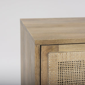 Mercana Grier 65" Rustic Mango Wood Media Console with Woven Cane Doors for Stylish Living Room Storage Light Brown Wood | Cane Accent 69896