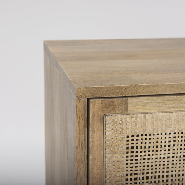 Mercana Grier 65" Rustic Mango Wood Media Console with Woven Cane Doors for Stylish Living Room Storage Light Brown Wood | Cane Accent 69896