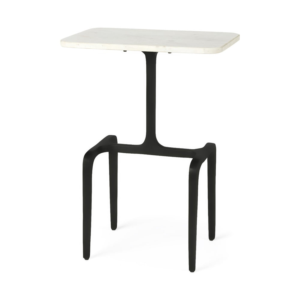 Mercana Preston Accent Table – Contemporary Marble Top with Sturdy Matte Black Iron Base for Modern Living Spaces 69688