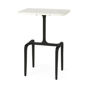 Mercana Preston Accent Table – Contemporary Marble Top with Sturdy Matte Black Iron Base for Modern Living Spaces 69688
