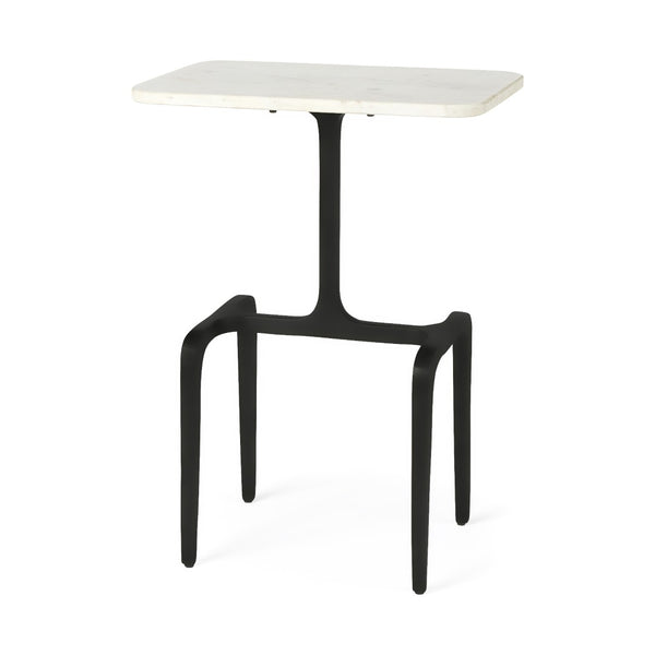 Mercana Preston Accent Table – Contemporary Marble Top with Sturdy Matte Black Iron Base for Modern Living Spaces 69688