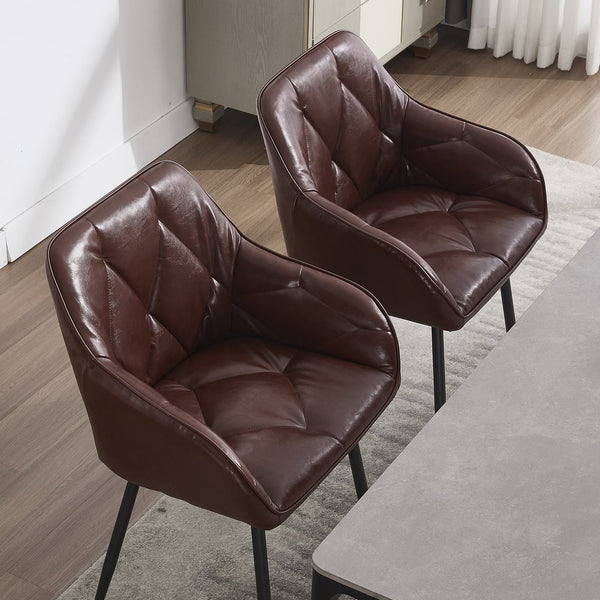 English Elm Dining Chairs Set Of 2 - Vintage Faux Leather Upholstered Chairs For Dining, Living, And Kitchen W3112P262571