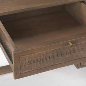 Mercana Grier 60" Solid Mango Wood Office Desk with Elegant Cane Drawer Fronts for Stylish Workspaces Medium Brown Wood | Cane Accent 69898