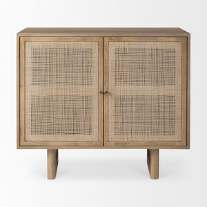 Mercana Grier 36" Solid Mango Wood Accent Cabinet with Woven Cane Doors for Stylish Storage Solutions Light Brown Wood | Cane Accent | 2 Door 69909