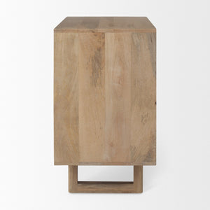 Mercana Grier 36" Solid Mango Wood Accent Cabinet with Woven Cane Doors for Stylish Storage Solutions Light Brown Wood | Cane Accent | 2 Door 69909