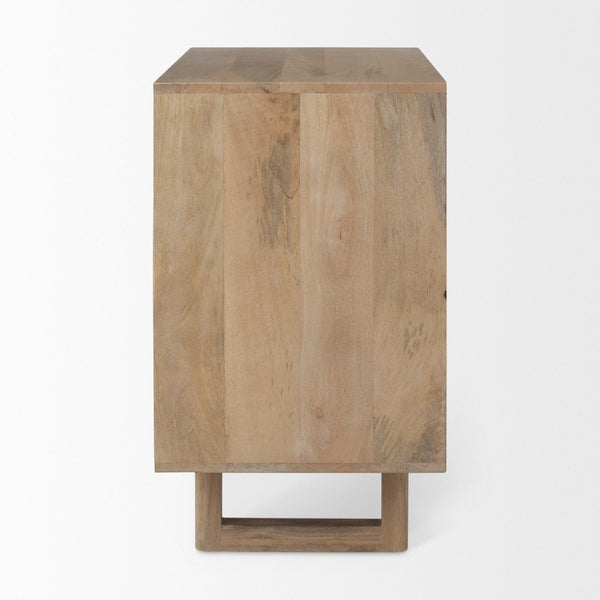 Mercana Grier 36" Solid Mango Wood Accent Cabinet with Woven Cane Doors for Stylish Storage Solutions Light Brown Wood | Cane Accent | 2 Door 69909