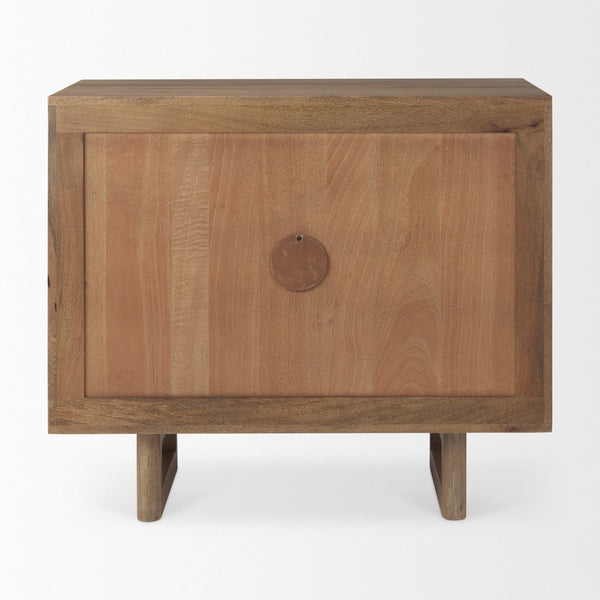 Mercana Grier 36" Solid Mango Wood Accent Cabinet with Woven Cane Doors for Stylish Storage Solutions Light Brown Wood | Cane Accent | 2 Door 69909