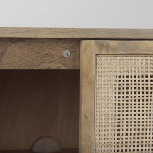 Mercana Grier 36" Solid Mango Wood Accent Cabinet with Woven Cane Doors for Stylish Storage Solutions Light Brown Wood | Cane Accent | 2 Door 69909