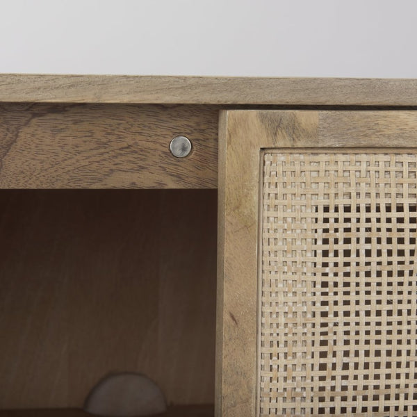 Mercana Grier 36" Solid Mango Wood Accent Cabinet with Woven Cane Doors for Stylish Storage Solutions Light Brown Wood | Cane Accent | 2 Door 69909