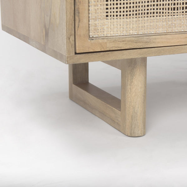 Mercana Grier 36" Solid Mango Wood Accent Cabinet with Woven Cane Doors for Stylish Storage Solutions Light Brown Wood | Cane Accent | 2 Door 69909