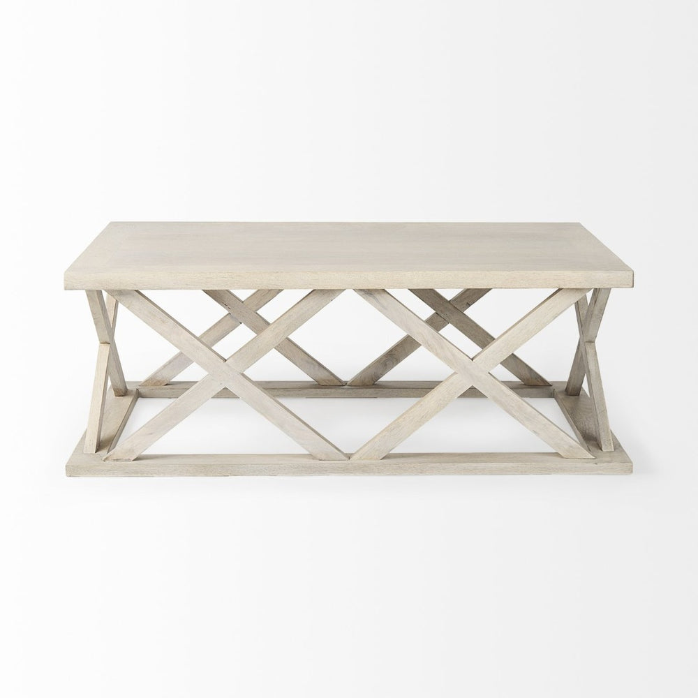 Mercana Forsey Contemporary Solid Mango Wood Coffee Table with Lattice Design – Perfect for Modern Living Spaces Blonde Wood 69741