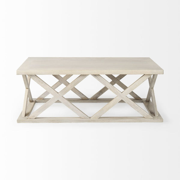 Mercana Forsey Contemporary Solid Mango Wood Coffee Table with Lattice Design – Perfect for Modern Living Spaces Blonde Wood 69741