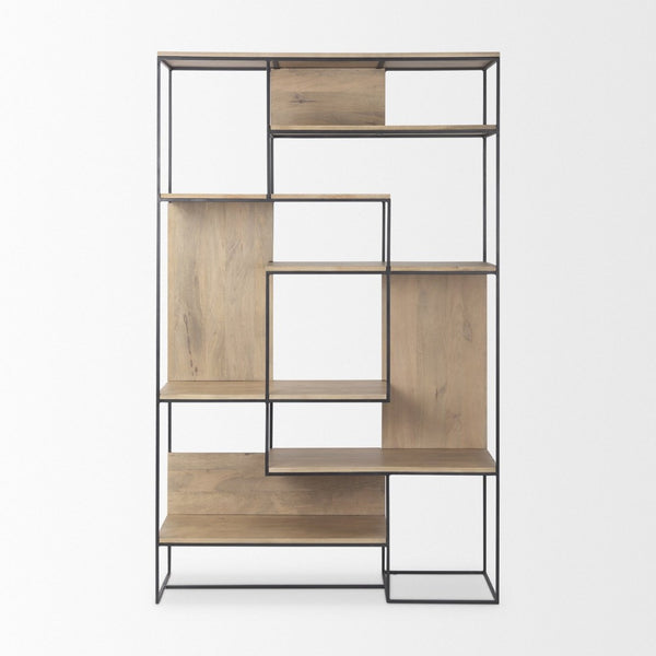 Mercana Morris 6-Shelf Shelving Unit - Modern Wood and Metal Design for Stylish Storage and Display Solutions Brown Wood | Black Metal 69718