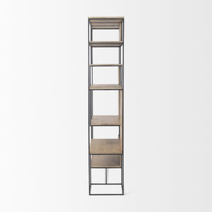 Mercana Morris 6-Shelf Shelving Unit - Modern Wood and Metal Design for Stylish Storage and Display Solutions Brown Wood | Black Metal 69718
