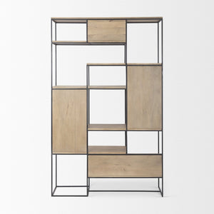 Mercana Morris 6-Shelf Shelving Unit - Modern Wood and Metal Design for Stylish Storage and Display Solutions Brown Wood | Black Metal 69718