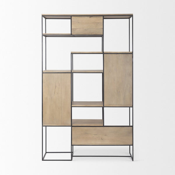 Mercana Morris 6-Shelf Shelving Unit - Modern Wood and Metal Design for Stylish Storage and Display Solutions Brown Wood | Black Metal 69718