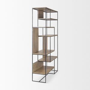 Mercana Morris 6-Shelf Shelving Unit - Modern Wood and Metal Design for Stylish Storage and Display Solutions Brown Wood | Black Metal 69718