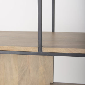 Mercana Morris 6-Shelf Shelving Unit - Modern Wood and Metal Design for Stylish Storage and Display Solutions Brown Wood | Black Metal 69718