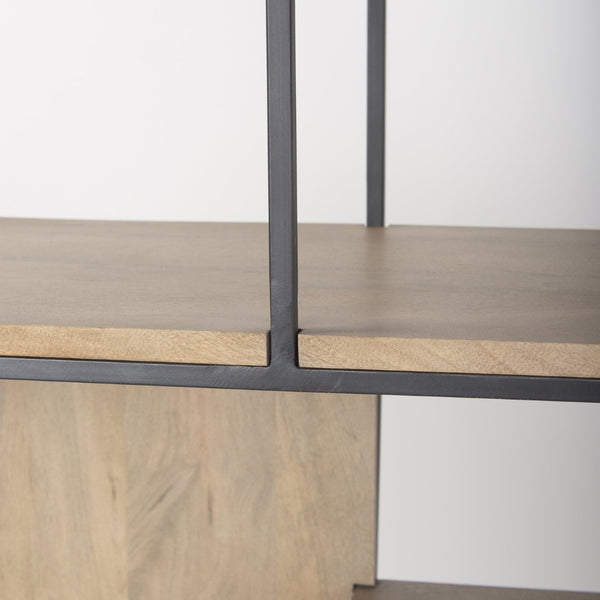 Mercana Morris 6-Shelf Shelving Unit - Modern Wood and Metal Design for Stylish Storage and Display Solutions Brown Wood | Black Metal 69718