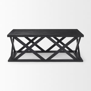 Mercana Forsey Contemporary Solid Mango Wood Coffee Table with Lattice Design – Perfect for Modern Living Spaces Black Wood 69743