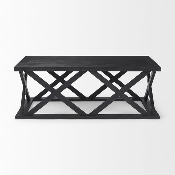 Mercana Forsey Contemporary Solid Mango Wood Coffee Table with Lattice Design – Perfect for Modern Living Spaces Black Wood 69743