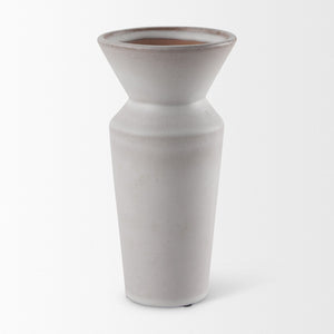 Mercana Esme Bold Geometric Ceramic Vase in Whitewash Finish - Perfect Accent for Modern and Boho Décor White and Terracotta Ceramic | 10.4"H 69807