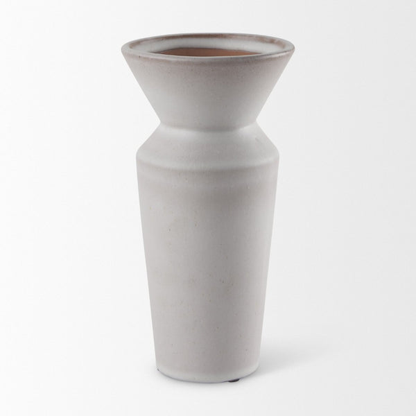 Mercana Esme Bold Geometric Ceramic Vase in Whitewash Finish - Perfect Accent for Modern and Boho Décor White and Terracotta Ceramic | 10.4"H 69807
