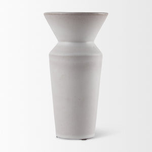 Mercana Esme Bold Geometric Ceramic Vase in Whitewash Finish - Perfect Accent for Modern and Boho Décor White and Terracotta Ceramic | 10.4"H 69807