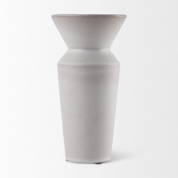 Mercana Esme Bold Geometric Ceramic Vase in Whitewash Finish - Perfect Accent for Modern and Boho Décor White and Terracotta Ceramic | 10.4"H 69807