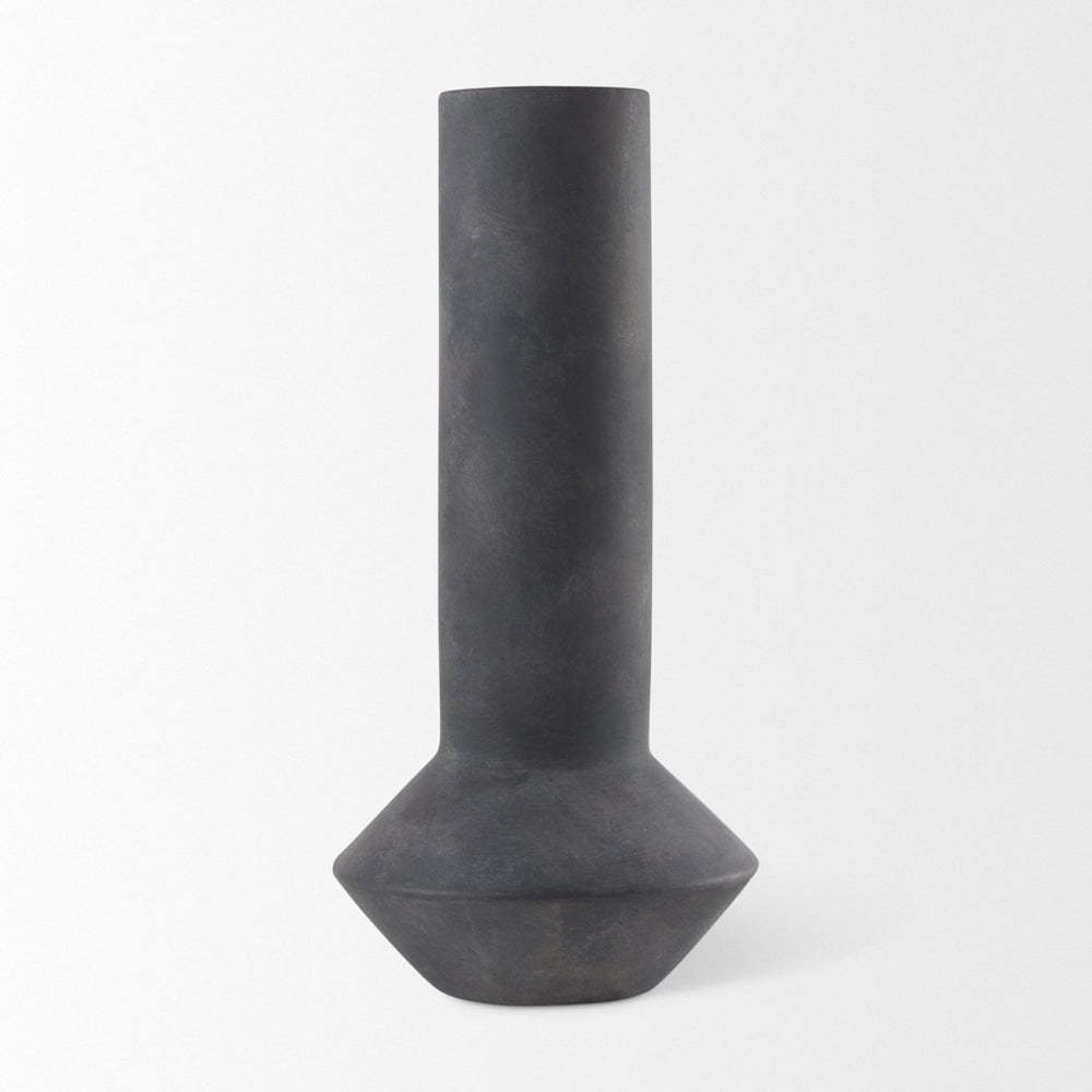 Mercana Esme Bold Geometric Ceramic Vase in Whitewash Finish - Perfect Accent for Modern and Boho Décor Dark Gray Ceramic | 15.0H 69809
