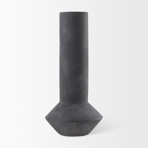Mercana Esme Bold Geometric Ceramic Vase in Whitewash Finish - Perfect Accent for Modern and Boho Décor Dark Gray Ceramic | 15.0H 69809