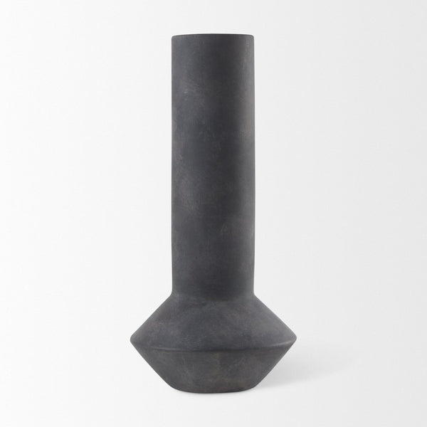 Mercana Esme Bold Geometric Ceramic Vase in Whitewash Finish - Perfect Accent for Modern and Boho Décor Dark Gray Ceramic | 15.0H 69809