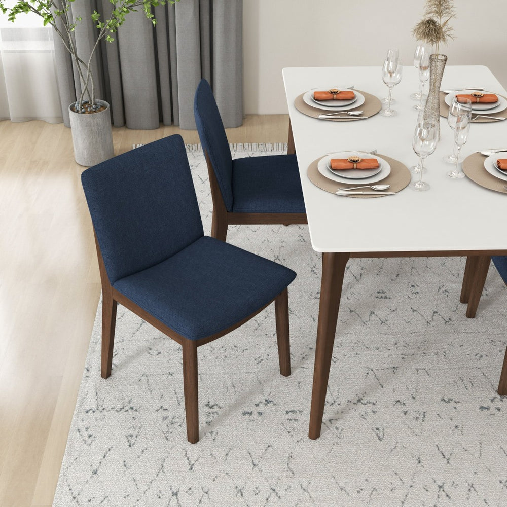 English Elm Laura Solid Wood Linen Seat Dining Chairs Mid Century Tapered Leg Set of Two B183P231973
