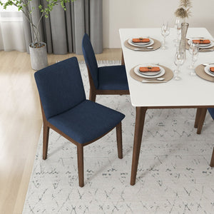 English Elm Laura Solid Wood Linen Seat Dining Chairs Mid Century Tapered Leg Set of Two B183P231973