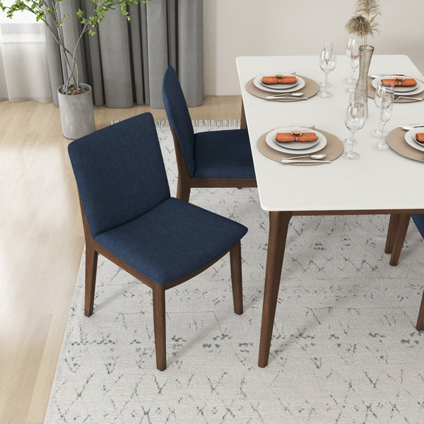 English Elm Laura Solid Wood Linen Seat Dining Chairs Mid Century Tapered Leg Set of Two B183P231973