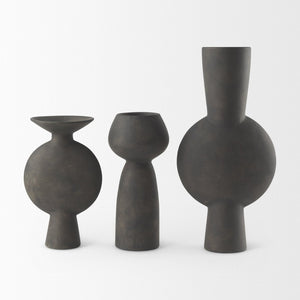 Mercana Kaz Sculptural Ceramic Vase with Textured Matte Finish - Modern Home Décor for Any Space Earthy Brown Ceramic |  16.7H 69812