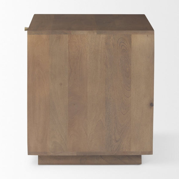 Mercana Grier Stylish Mango Wood Accent Table with Cane Panels - Mid-Century Charm & Modern Functionality Medium Brown Wood | Cane Accent | 1 Door & Drawer 69934