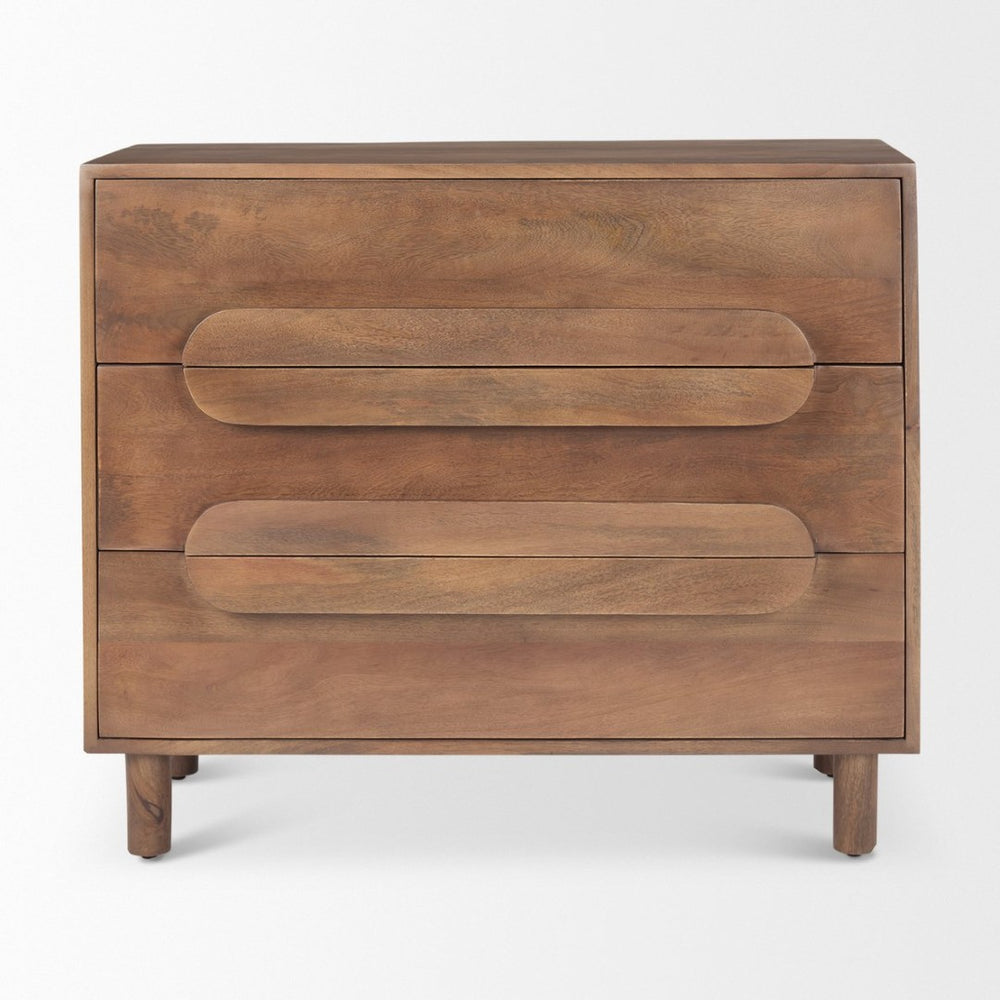 Mercana Astrid Solid Mango Wood 3-Drawer Cabinet with Mid-Century Design for Stylish Home Organization 69941