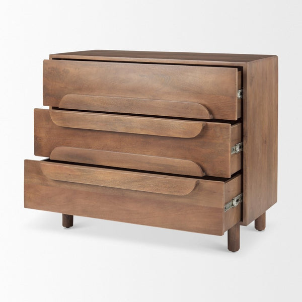 Mercana Astrid Solid Mango Wood 3-Drawer Cabinet with Mid-Century Design for Stylish Home Organization 69941