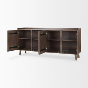 Mercana Lillie Elegant Solid Mango Wood 4-Door Sideboard with Modern Design for Versatile Storage Solutions 69943
