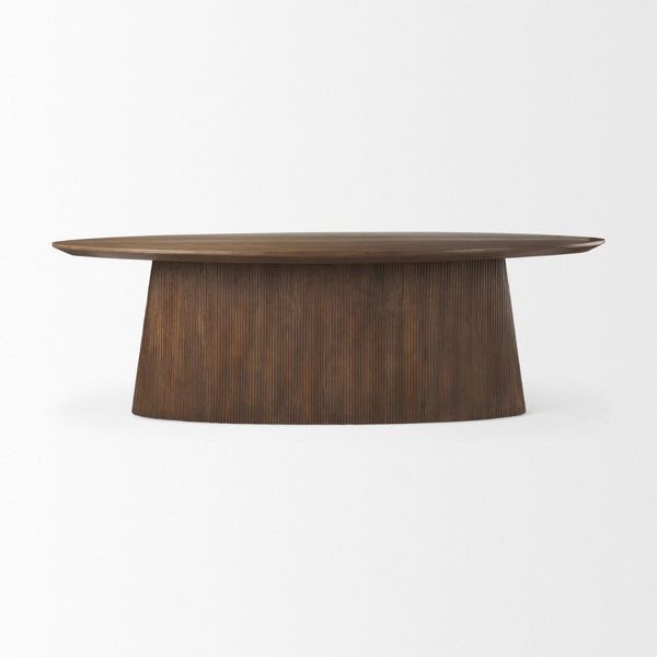 Mercana Lance Contemporary Oval Dining Table - Solid Wood with Rippled Base for Modern Elegance & Warmth 69961-AB