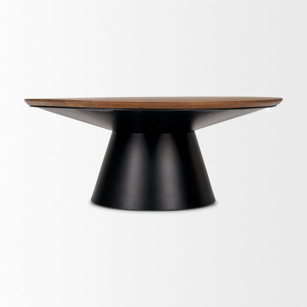 Mercana Mitchell Modern Industrial Coffee Table with Solid Wood Top and Sturdy Pedestal Base for Living Spaces 69907-AB