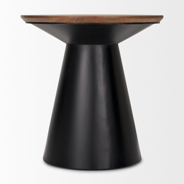 Mercana Mitchell Contemporary Side Table with Solid Mango Wood Top & Sturdy Iron Pedestal Base for Versatility 69908