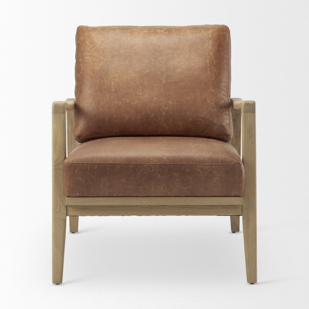 Mercana Raeleigh Contemporary Faux Leather Accent Chair for Stylish Living Rooms and Home Offices Light Cognac Leather | Brown Wood 69988